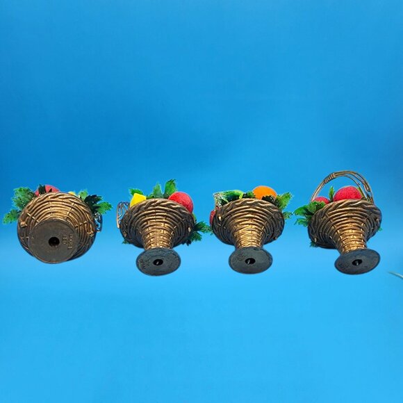 MCM Miniature Flocked Fruit Basket Ornaments Doubl Glo Hong Kong 70s Kitsch VTG - Picture 7 of 9